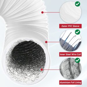 AC Duct Hose for Bush Air Con 6" Aluminium Foil Insulated PVC Flexible Vent Pipe 152mm 3 Metre + Clips x 2